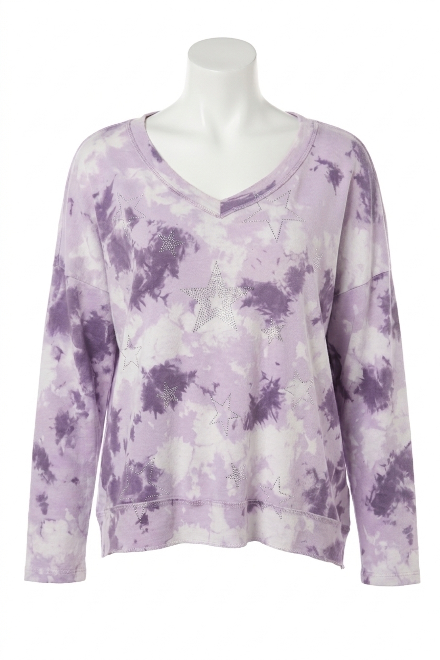 NEW VENTI6 tie dye crystal star top in white/ purple